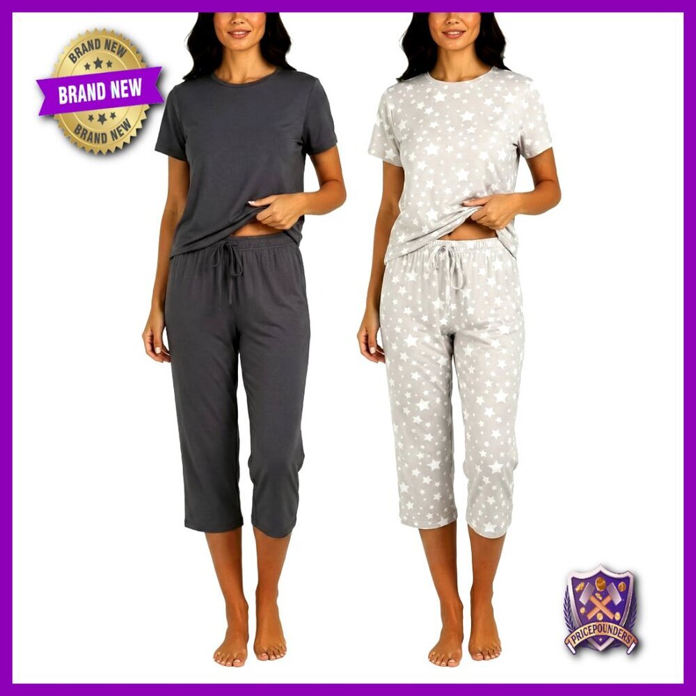 Women's Short Sleeve Capri Pajama Set, 2-Pack, Polyester Blend, Relaxed Fit